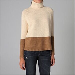 Vince Colorblock Wool Cashmere Blend Boxy Turtleneck Sweater